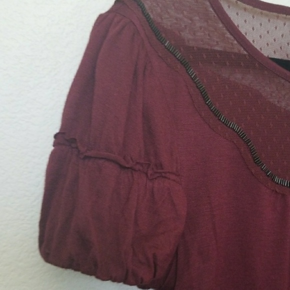 Forever 21 bubble sleeve burgundy embellished top large - Picture 3 of 7